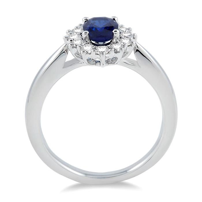7x5 MM Oval Shape Sapphire and 1/3 Ctw Round Cut Diamond Precious Ring in 14K White Gold
