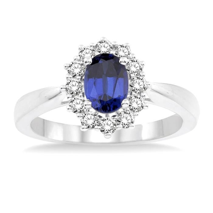 Oval Shape Gemstone & Halo Diamond Ring