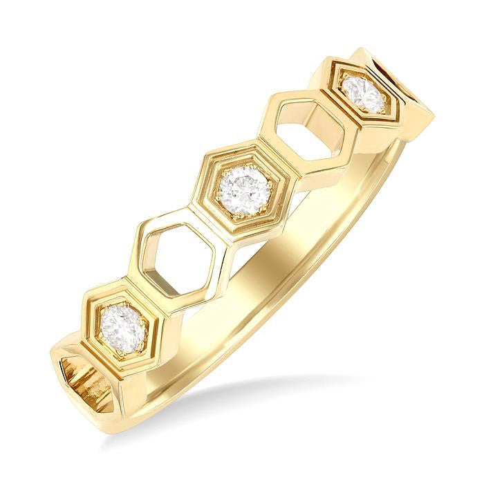 1/8 Ctw Hexagon Shape Round Cut Diamond Fashion Ring in 14K Yellow Gold