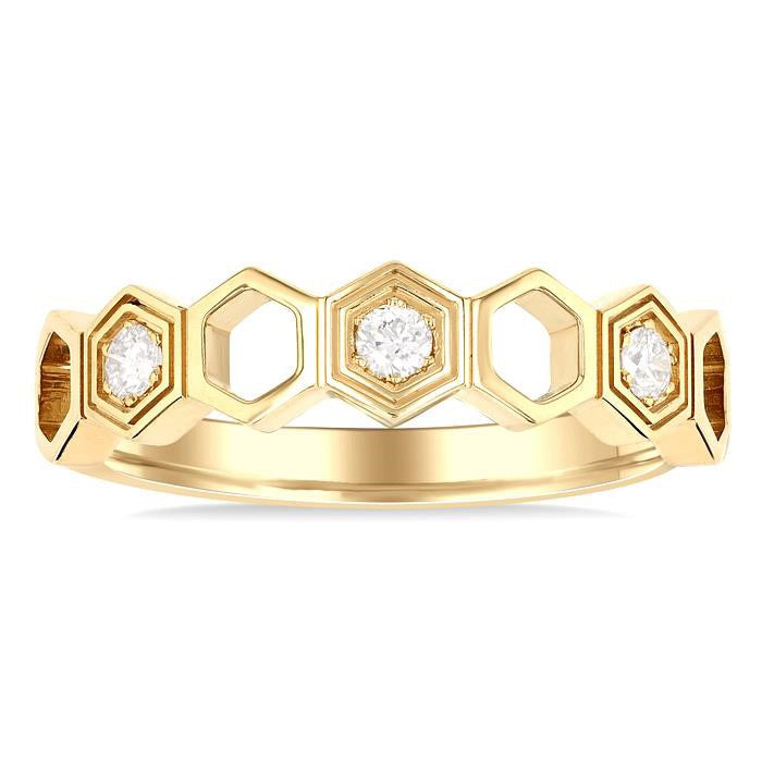 1/8 Ctw Hexagon Shape Round Cut Diamond Fashion Ring in 14K Yellow Gold