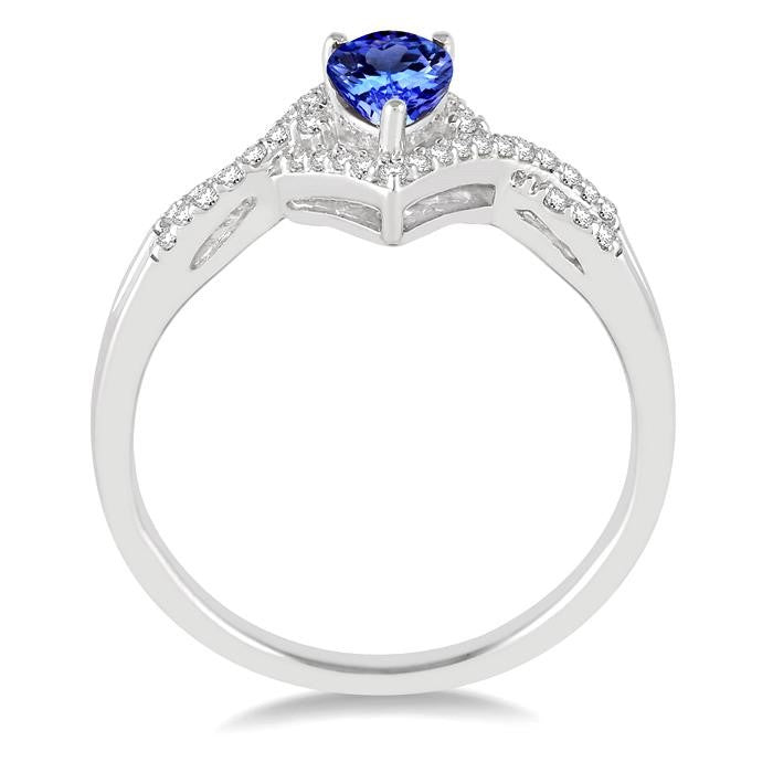 6x4 MM Pear Shape Tanzanite and 1/6 Ctw Round Cut Diamond Ring in 14K White Gold