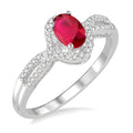 6x4 MM Oval Cut Ruby and 1/6 Ctw Round Cut Diamond Ring in 10K White Gold