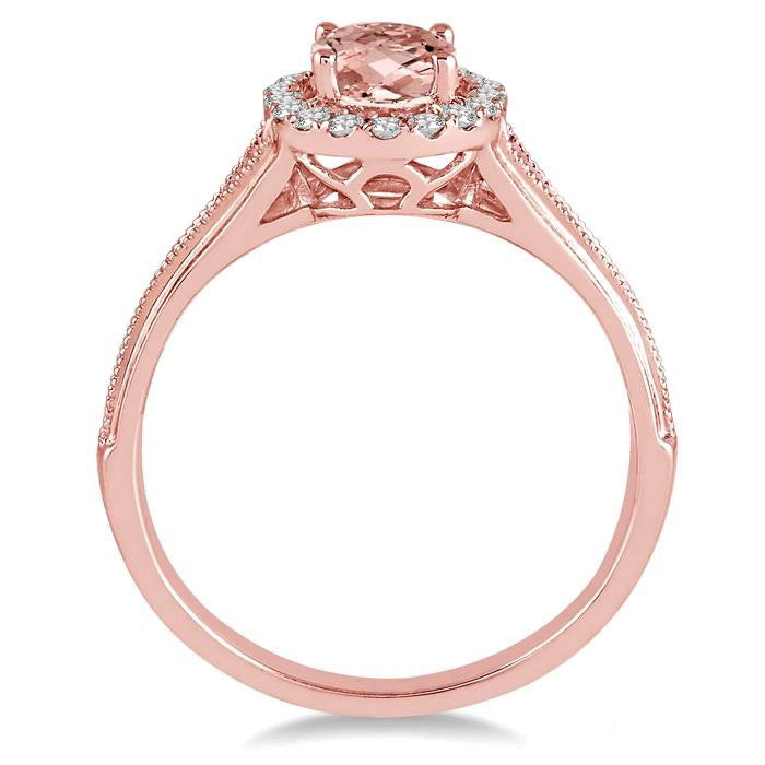 7x5 MM Oval Shape Morganite and 1/6 Ctw Round Cut Diamond Ring in 14K Rose Gold