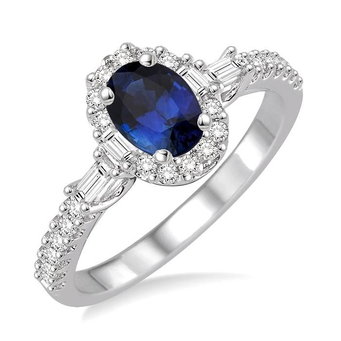 Oval Shape Gemstone & Halo Diamond Ring
