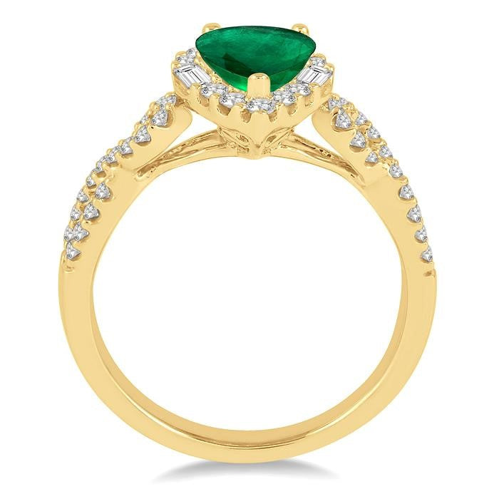 7x5 MM Pear Shape Emerald and 1/2 Ctw Diamond Precious Ring in 14K Yellow Gold