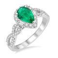 7X5 MM Pear Shape Emerald and 1/2 Ctw Diamond Precious Ring in 14K White Gold