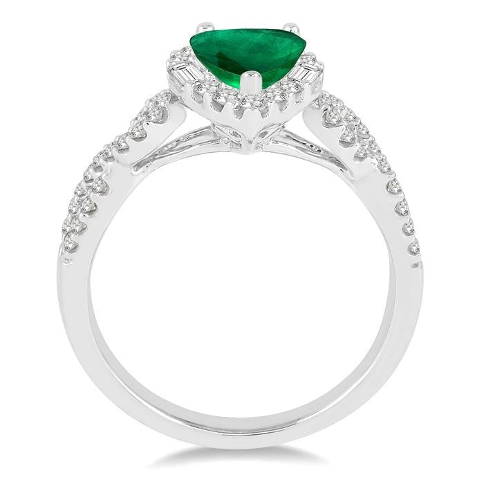 7X5 MM Pear Shape Emerald and 1/2 Ctw Diamond Precious Ring in 14K White Gold