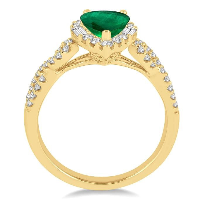 7x5 MM Pear Shape Emerald and 1/2 Ctw Diamond Precious Ring in 14K Yellow Gold
