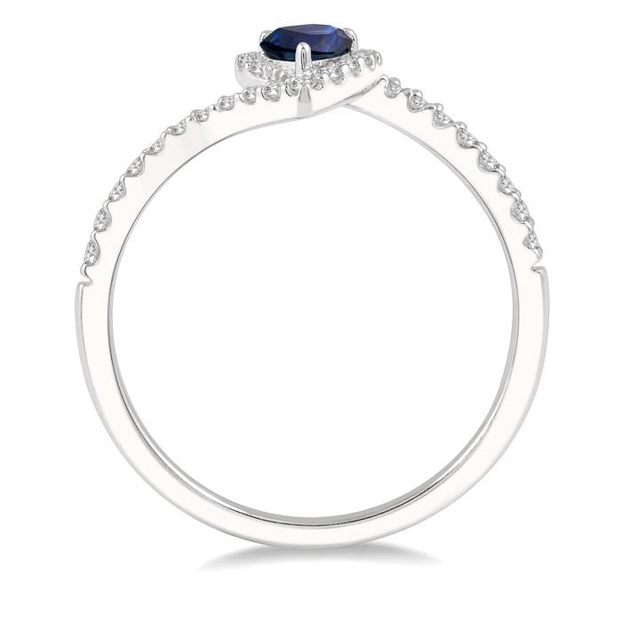 6x4 MM Pear Shape Sapphire and 1/5 Ctw Round Cut Diamond Precious Ring in 10K White Gold