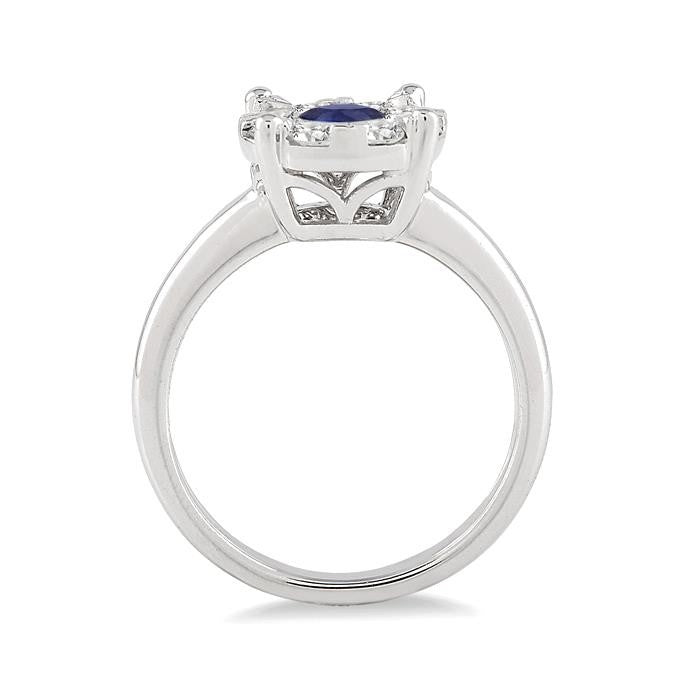 3.8 MM Round Cut Sapphire and 1/3 Ctw Shine Bright Diamond Precious Ring in 14K White Gold