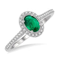6x4 MM Oval Shape Emerald and 1/5 Ctw Round Cut Diamond Precious Ring in 10K White Gold