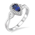 6x4 MM Pear Shape Sapphire and 1/10 Ctw Round Cut Diamond Ring in 14K White Gold