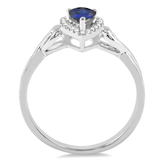 6x4 MM Pear Shape Sapphire and 1/10 Ctw Round Cut Diamond Ring in 14K White Gold