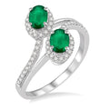 6x4 MM Oval Cut Emerald and 1/4 Ctw Round Cut Diamond Ring in 14K White Gold