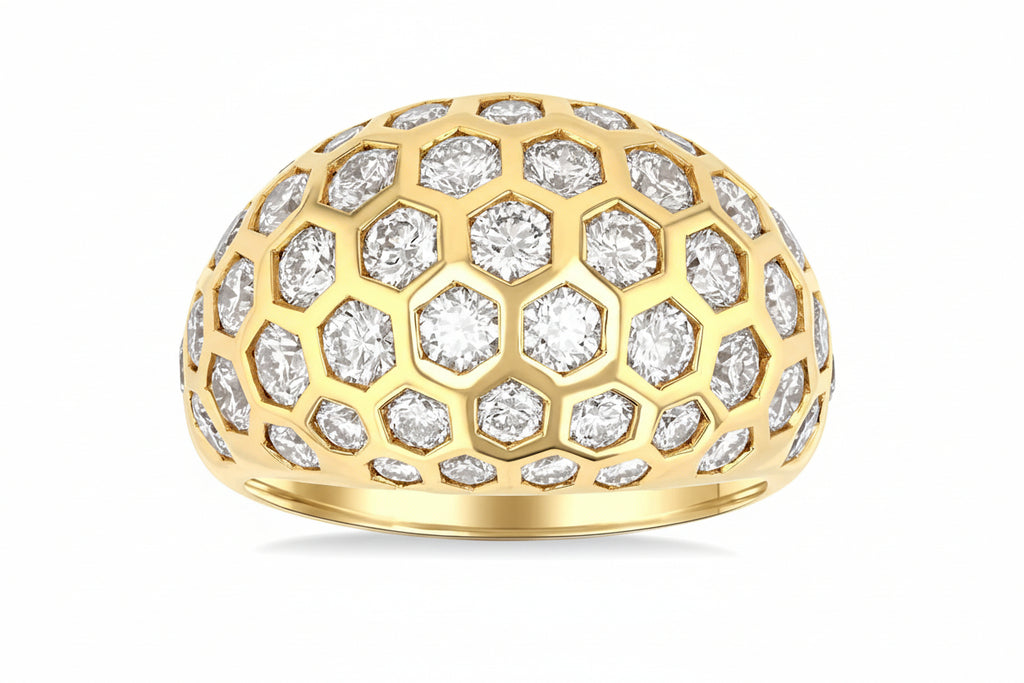 Bold Hexagon Shape Honeycomb Diamond Fashion Dome Ring