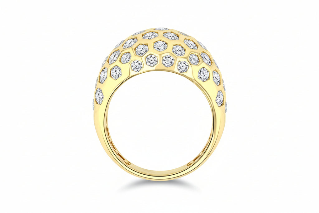 Bold Hexagon Shape Honeycomb Diamond Fashion Dome Ring