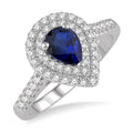 7x5 MM Pear Shape Sapphire and 1/2 Ctw Round Cut Diamond Precious Ring in 14K White Gold