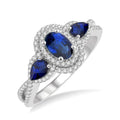 6x4MM Oval Cut and 5x3 MM Pear Cut Sapphire and 1/4 Ctw Round Cut Diamond 3-Stone Precious Ring in 10K White Gold