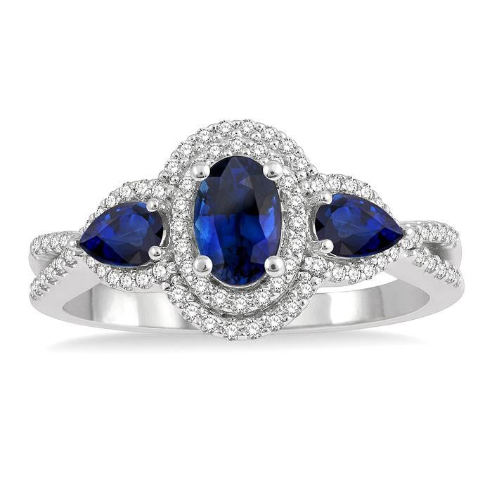 Oval & Pear Shape Gemstone & Halo Diamond Ring