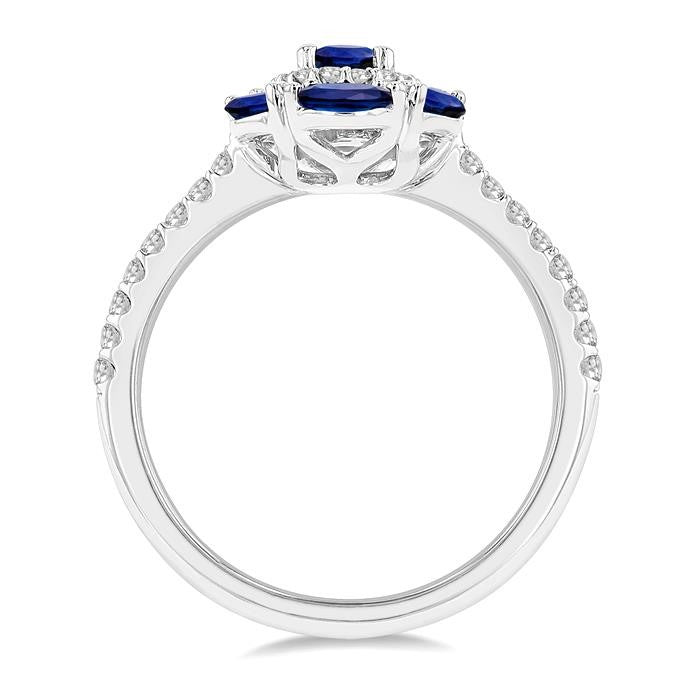 6x4 MM Oval Shape & 4X2 MM Marquise Shape Sapphire and 1/3 Ctw Round Cut Diamond Precious Ring in 14K White Gold