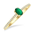 5x3 MM Oval Cut Emerald and 1/10 Ctw Petite Round Cut Diamond Precious Fashion Ring in 10K Yellow Gold