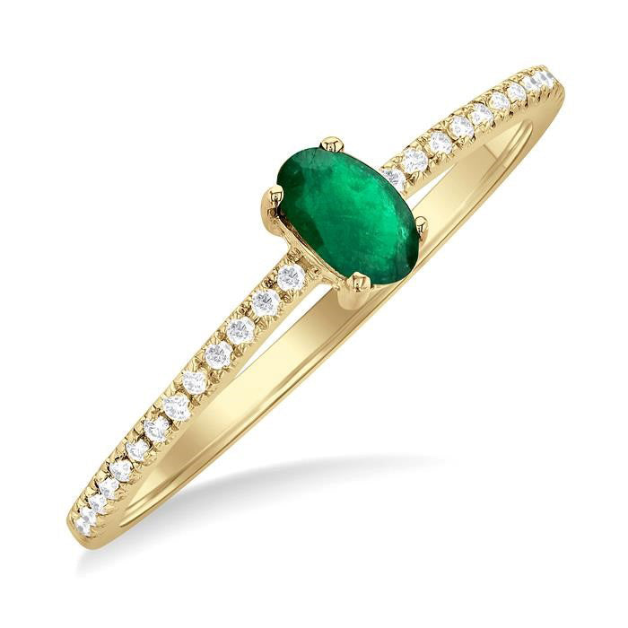 Oval Shape Gemstone & Petite Diamond Fashion Ring