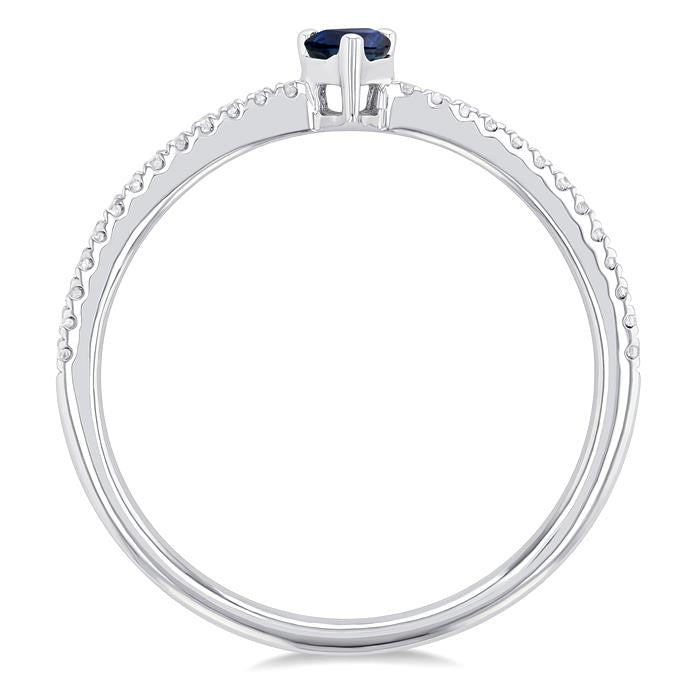 5x3 MM Pear Cut Sapphire and 1/10 Ctw Petite Round Cut Diamond Precious Fashion Ring in 10K White Gold
