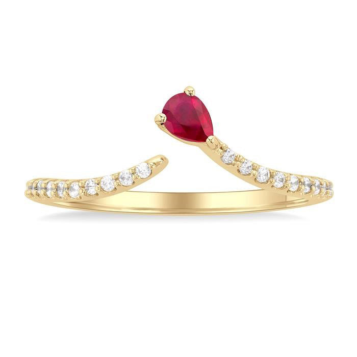 Pear Shape Gemstone & Petite Diamond Fashion Open Ring