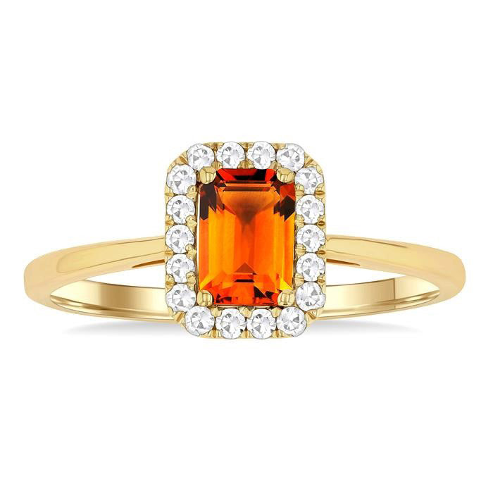 Emerald Shape Gemstone & Halo Diamond Ring