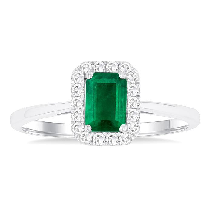 Emerald Shape Gemstone & Halo Diamond Ring