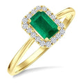 6x4 MM Octagonal Shape Emerald and 1/6 Ctw Round Cut Diamond Halo Precious Ring in 14K Yellow Gold