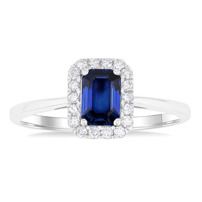 Emerald Shape Gemstone & Halo Diamond Ring