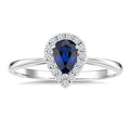 6x4 MM Pear Shape Sapphire and 1/6 Ctw Round Cut Diamond Halo Precious Ring in 14K White Gold
