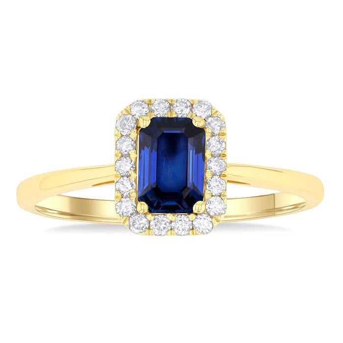 Emerald Shape Gemstone & Halo Diamond Ring