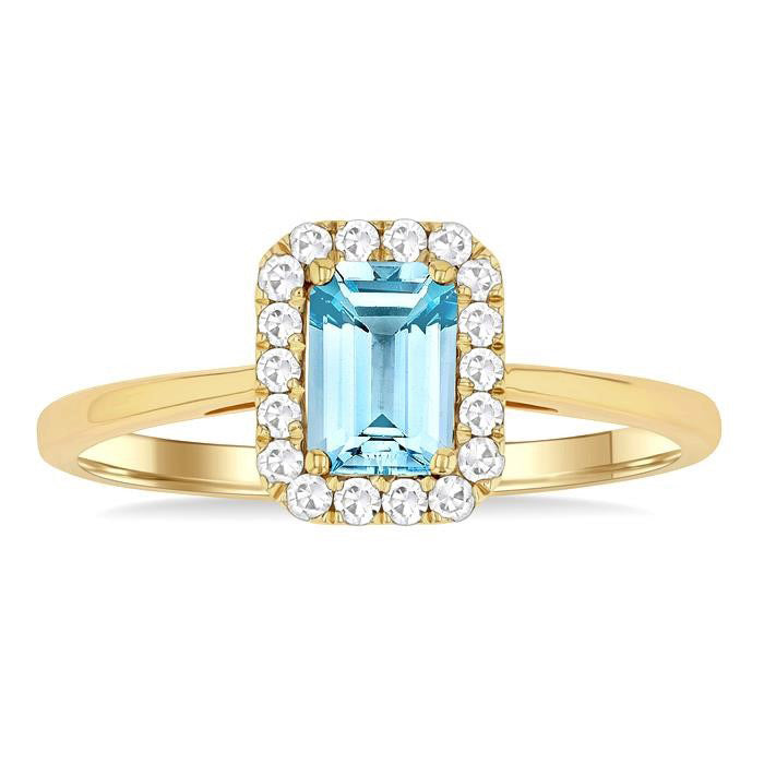 Emerald Shape Gemstone & Halo Diamond Ring