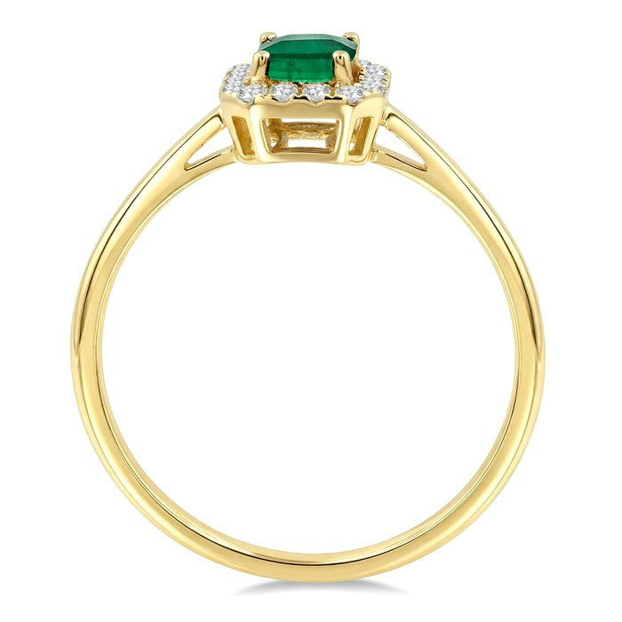 6x4 MM Octagonal Shape Emerald and 1/6 Ctw Round Cut Diamond Halo Precious Ring in 10K Yellow Gold