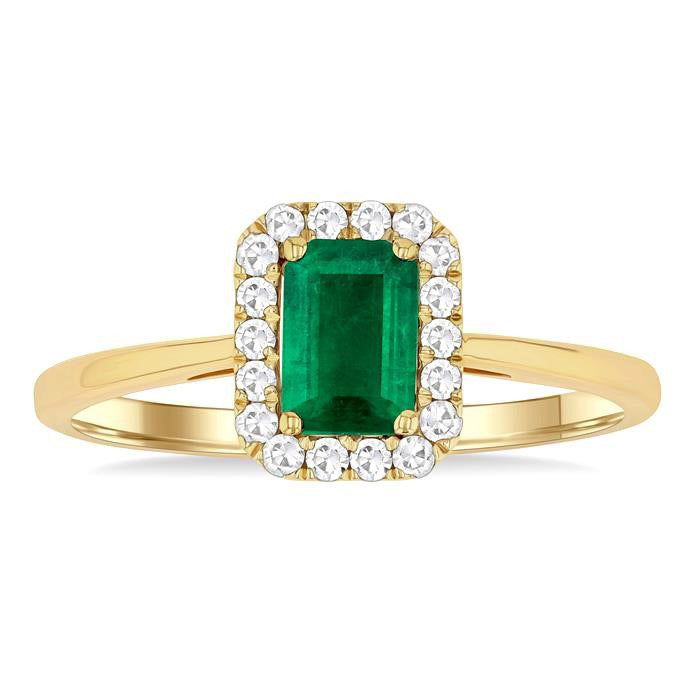 Emerald Shape Gemstone & Halo Diamond Ring