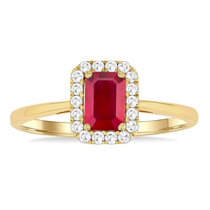 Emerald Shape Gemstone & Halo Diamond Ring