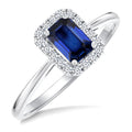 6x4 MM Octagonal Shape Sapphire and 1/6 Ctw Round Cut Diamond Halo Precious Ring in 10K White Gold