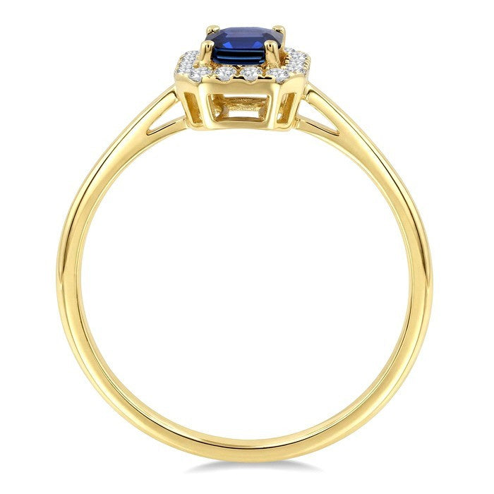 6x4 MM Octagonal Shape Sapphire and 1/6 Ctw Round Cut Diamond Halo Precious Ring in 10K Yellow Gold