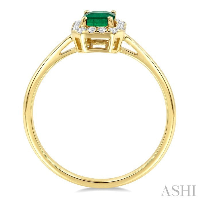 6x4 MM Octagonal Shape Emerald and 1/6 Ctw Round Cut Diamond Halo Precious Ring in 14K Yellow Gold