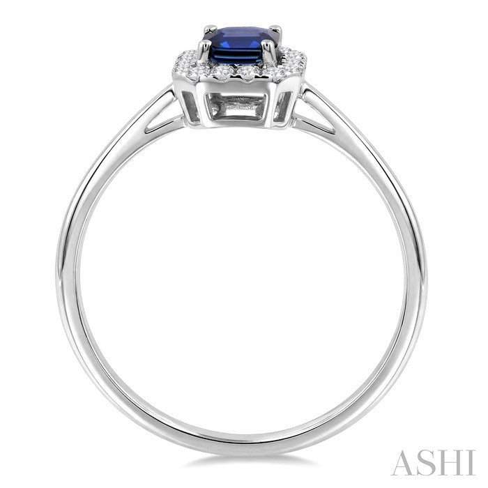 6x4 MM Octagonal Shape Sapphire and 1/6 Ctw Round Cut Diamond Halo Precious Ring in 14K White Gold