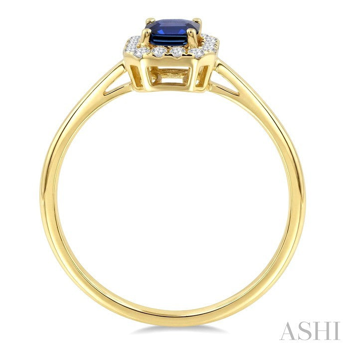 6x4 MM Octagonal Shape Sapphire and 1/6 Ctw Round Cut Diamond Halo Precious Ring in 14K Yellow Gold