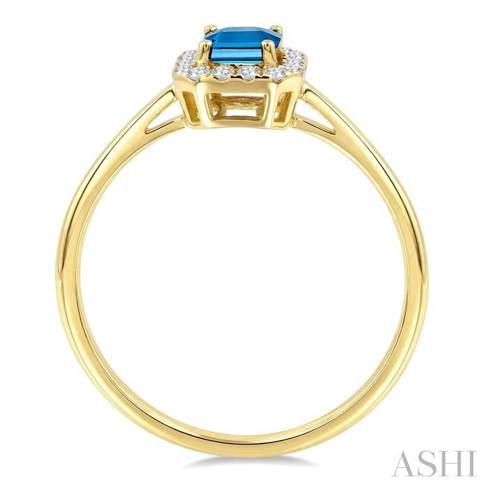 6x4 MM Octagonal Shape Blue Topaz and 1/6 Ctw Round Cut Diamond Halo Semi-Precious Ring in 10K Yellow Gold