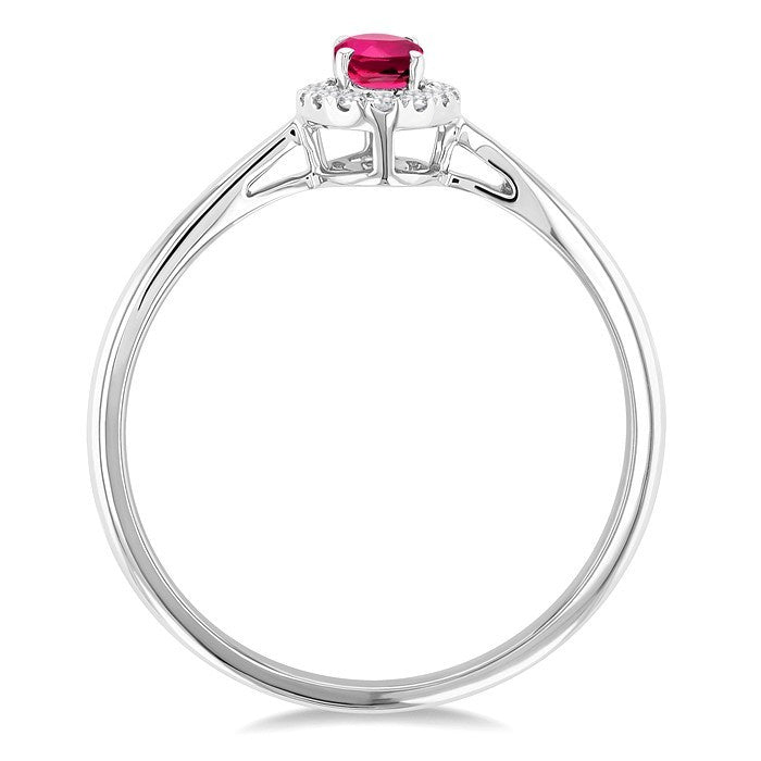 5x3 MM Oval Shape Pink Tourmaline and 1/20 Ctw Round Cut Diamond Halo Semi-Precious Ring in 14K White Gold