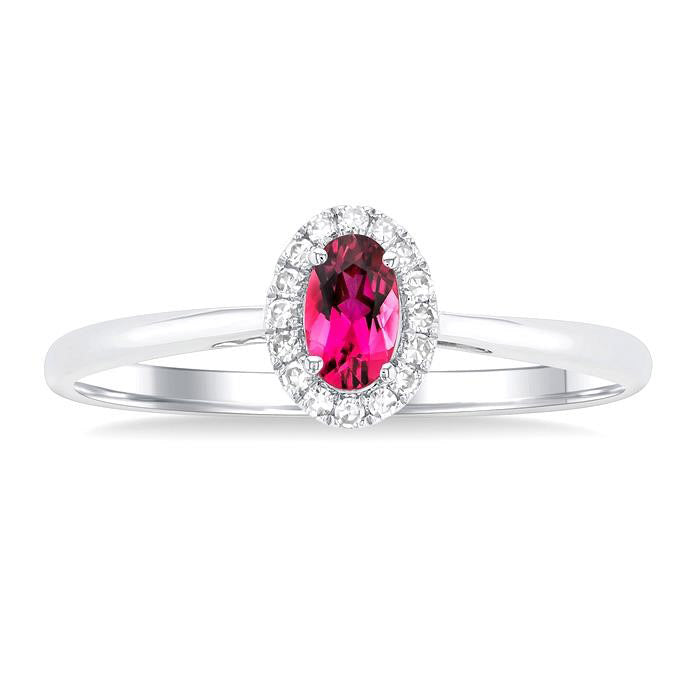 Oval Shape Gemstone & Halo Diamond Ring