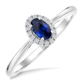 5x3 MM Oval Shape Sapphire and 1/20 Ctw Round Cut Diamond Halo Precious Ring in 14K White Gold