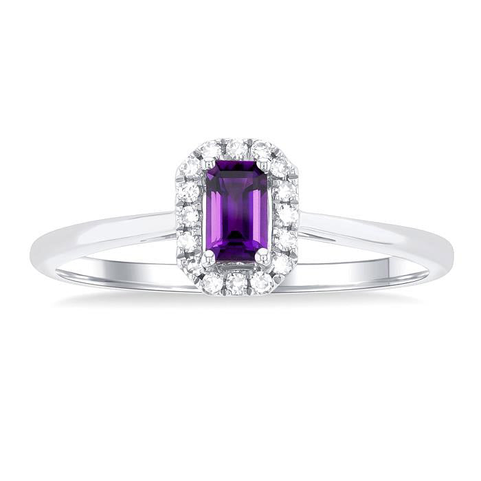 Emerald Shape Gemstone & Halo Diamond Ring