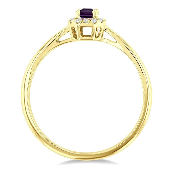 5x3 MM Octagonal Shape Amethyst and 1/20 Ctw Round Cut Diamond Halo Semi-Precious Ring in 10K Yellow Gold