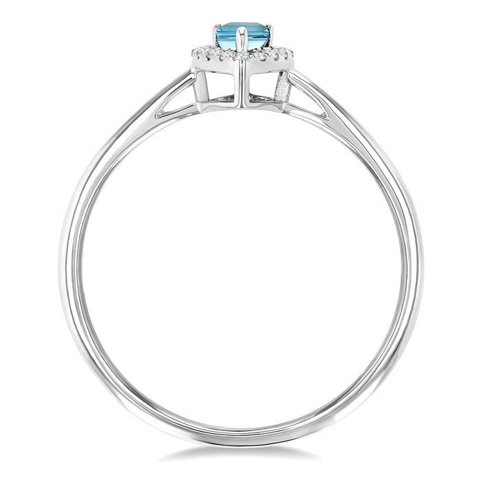 5x3 MM Pear Shape Aquamarine and 1/20 Ctw Round Cut Diamond Halo Semi-Precious Ring in 10K White Gold